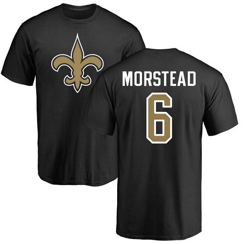 Men New Orleans Saints Black Thomas Morstead Name and Number Logo NFL Football #6 T Shirt->new orleans saints->NFL Jersey